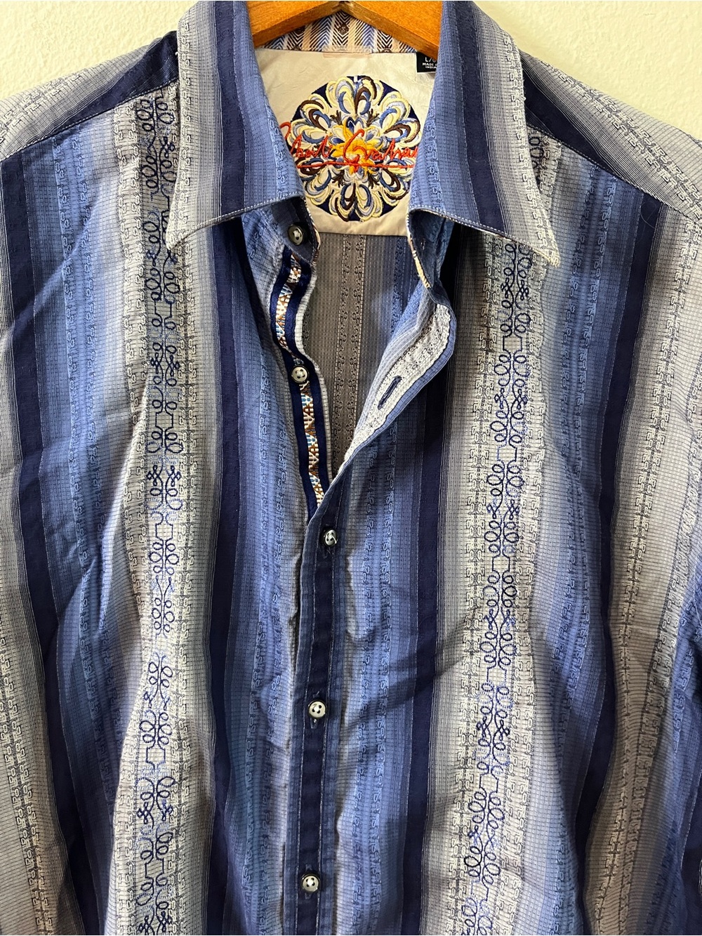 Robert Graham Blue and Gray Striped Button-Down Shirt
